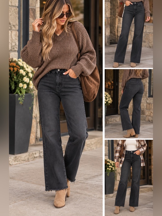 Social Standard By Sanctuary Denim - High-Rise Wide Leg Jeans in Washed Black - Women's Flare